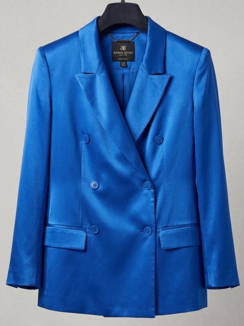 Adriana Iglesias Silk Satin Double Breasted Blazer Blue IT 42 US 6 Luxury